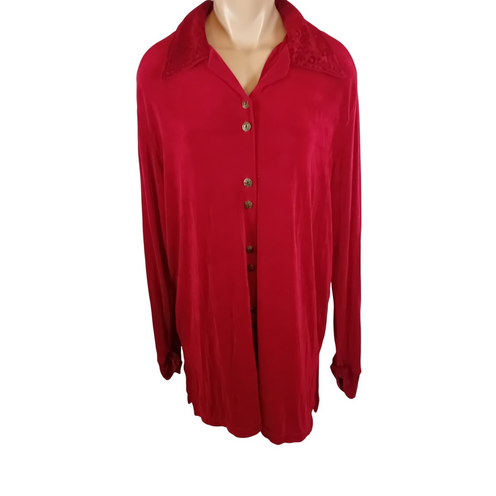 Vintage 90s Marallis Collection Plus Button‎ Shirt Slinky Leopard Collar Fits 20